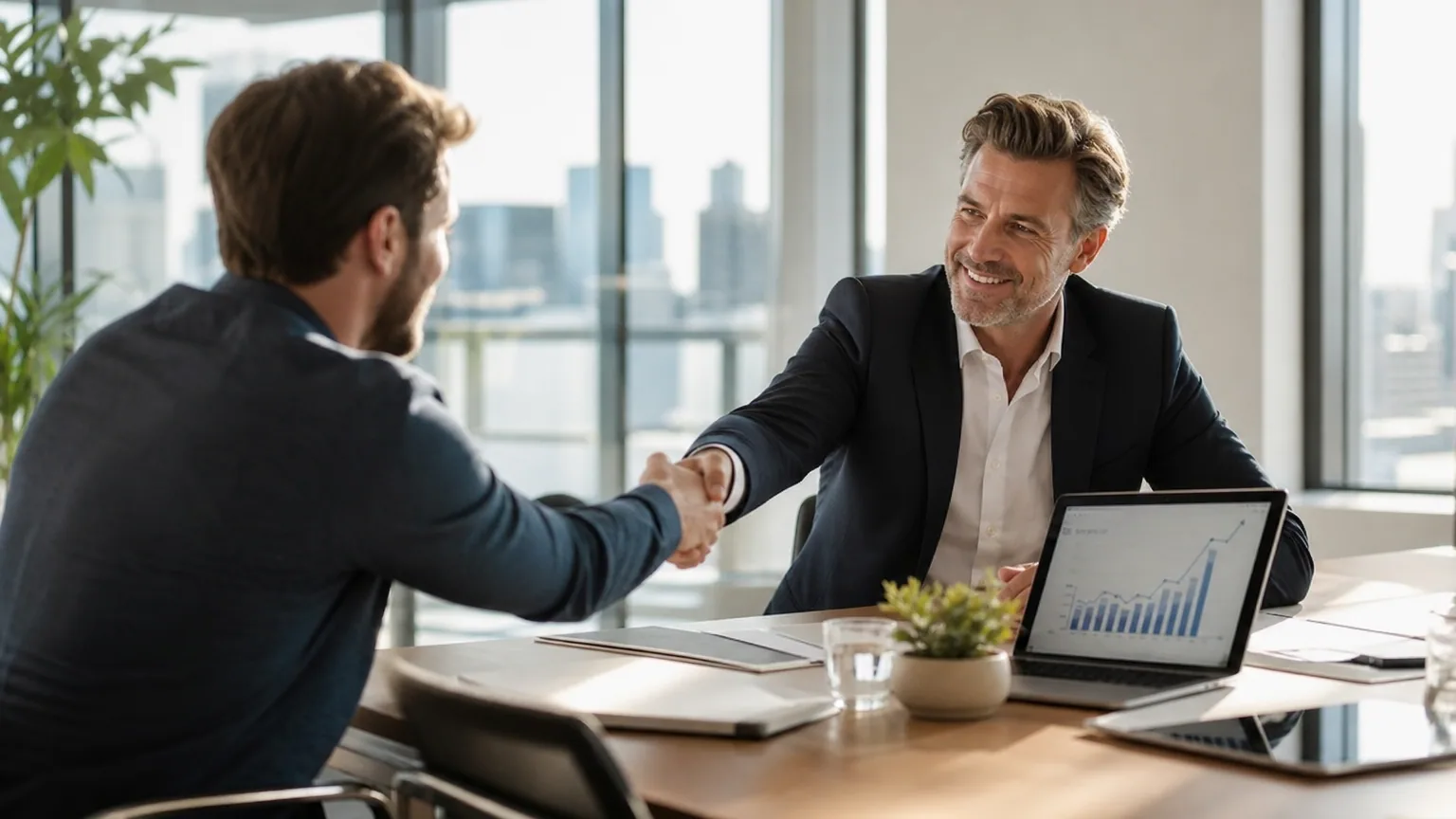 Entrepreneur de startup et investisseur discutant d'une levée de fonds autour d'une table de réunion