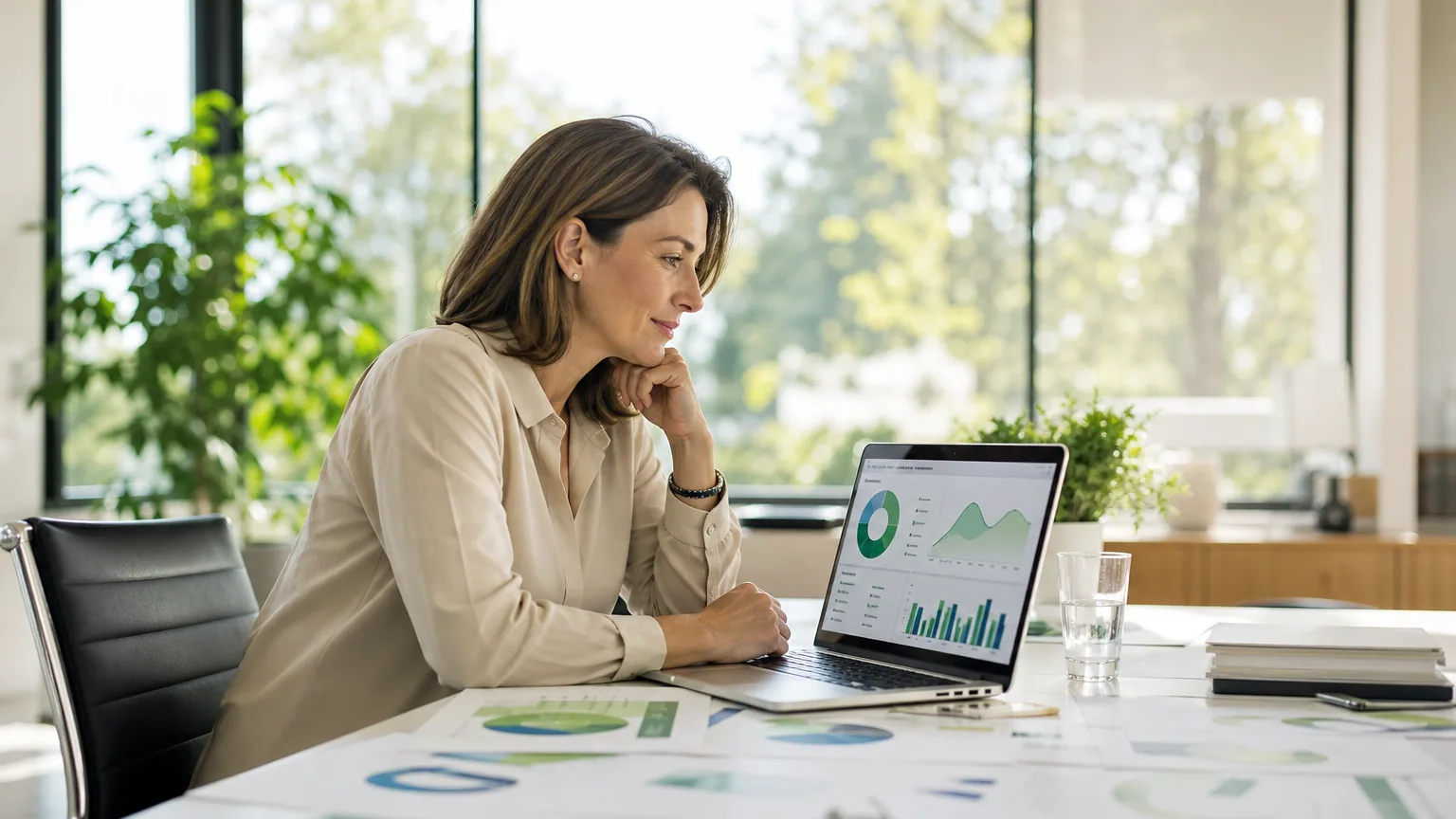 Dirigeant de PME analysant un rapport de durabilité CSRD sur un ordinateur portable