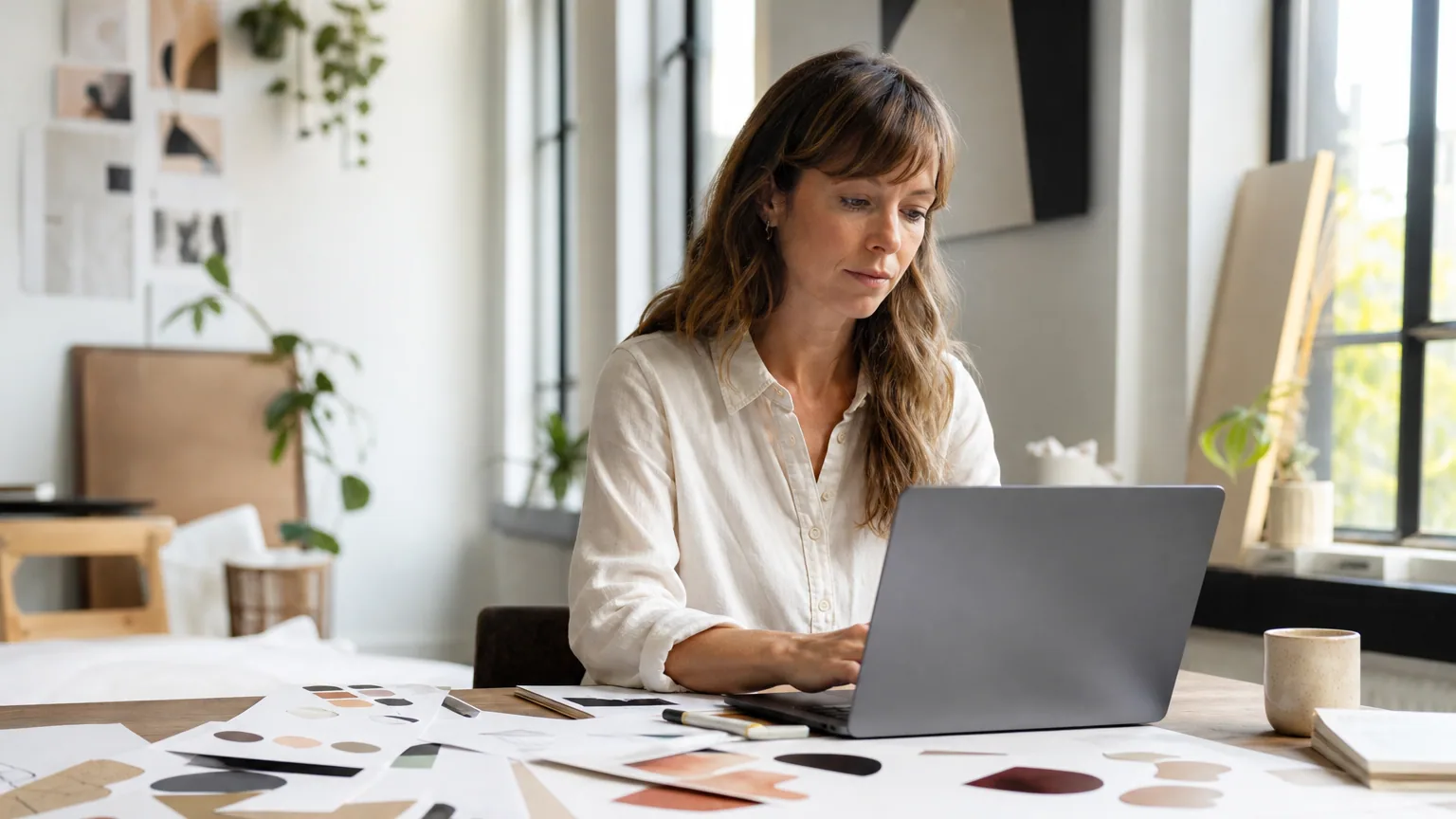 Entrepreneure préparant le dépôt de sa marque sur son ordinateur portable