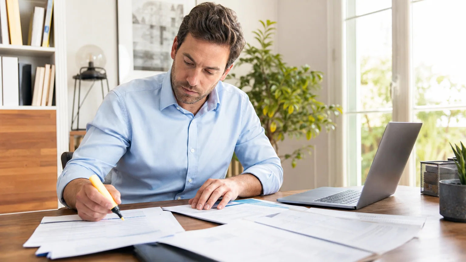 Un entrepreneur passe en revue ses contrats d'assurance pour repérer les doublons