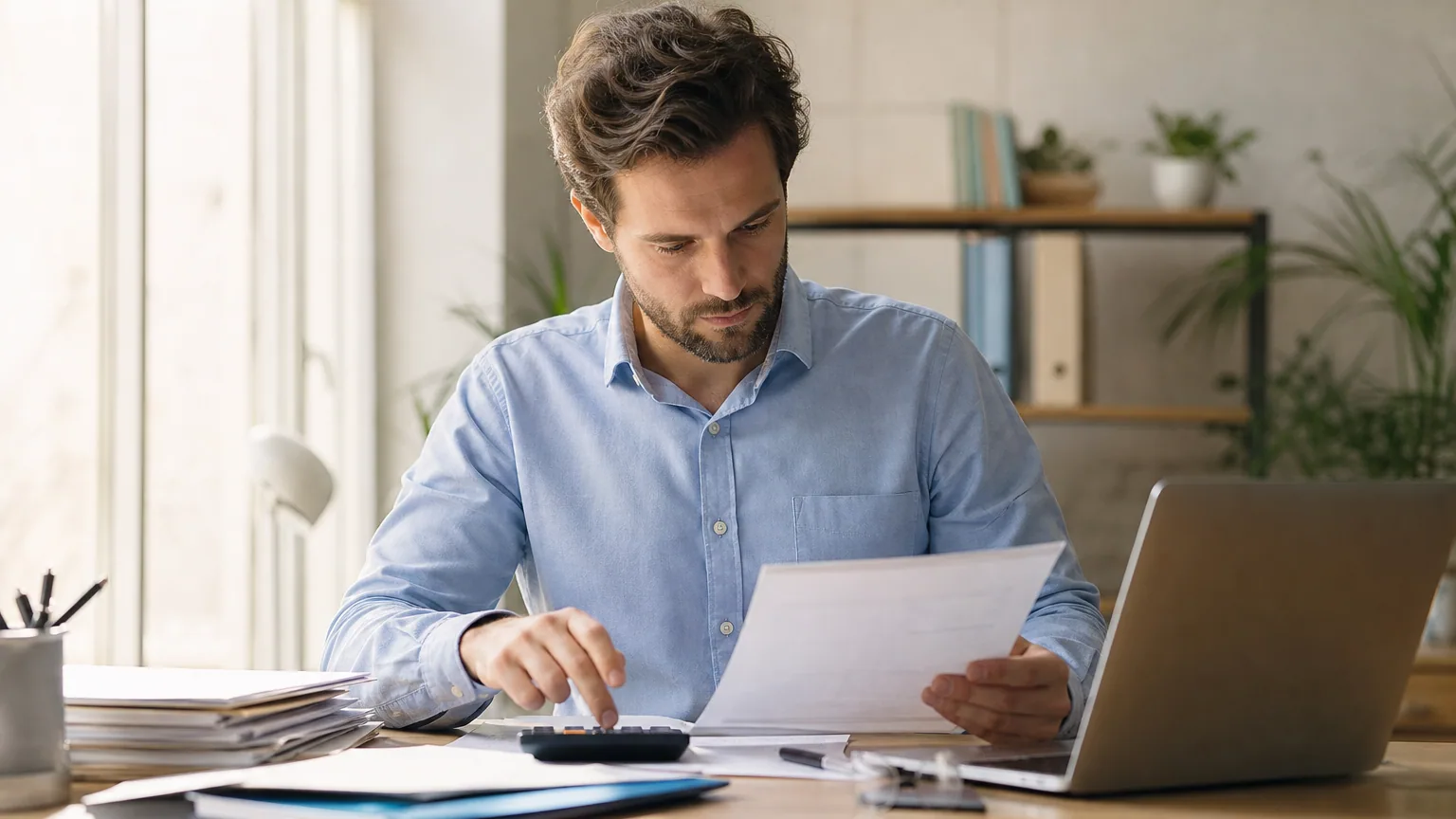 Entrepreneur consultant un avis de cotisation foncière des entreprises sur son ordinateur