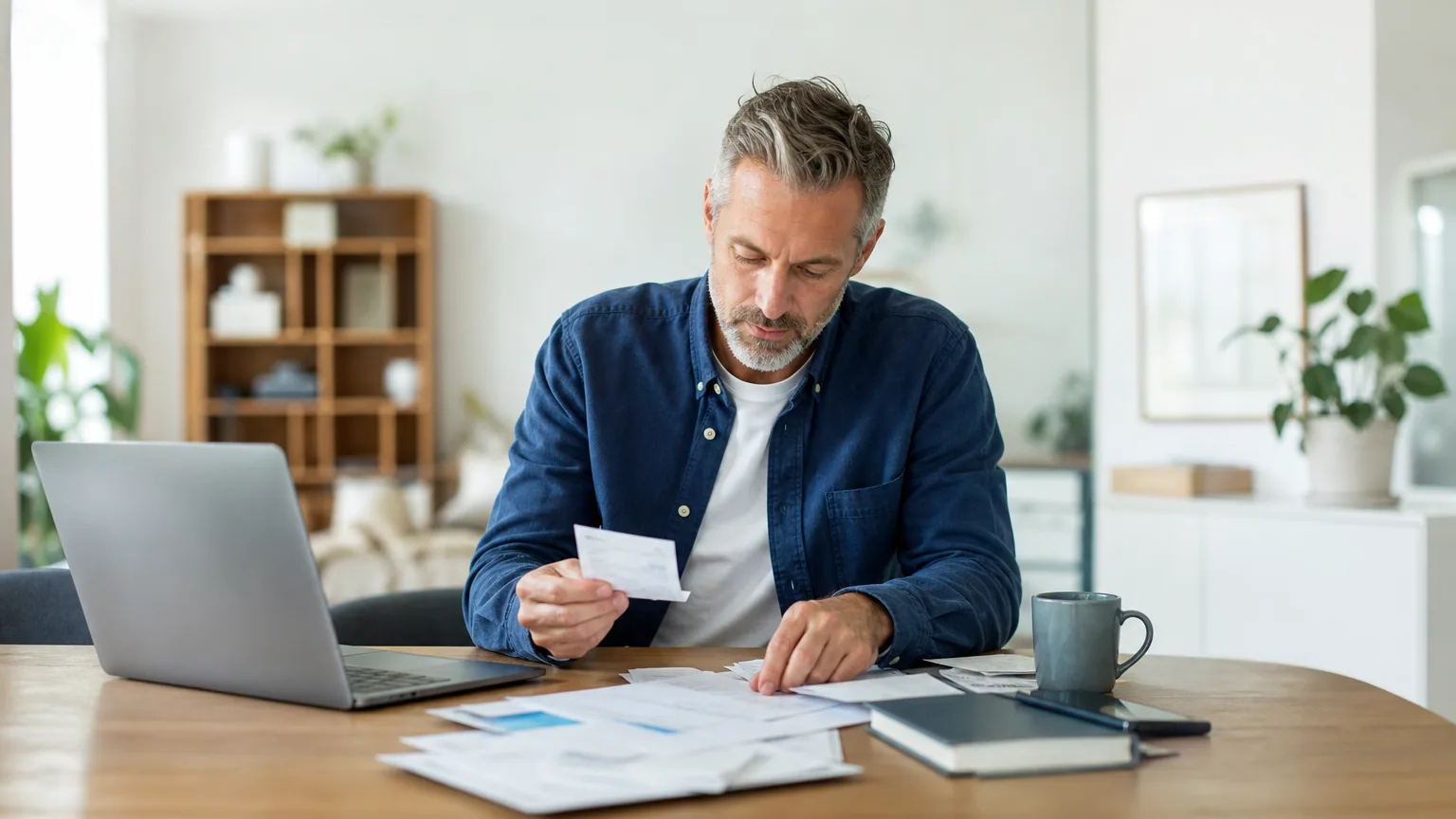 Indépendant classant ses justificatifs de frais professionnels sur son bureau