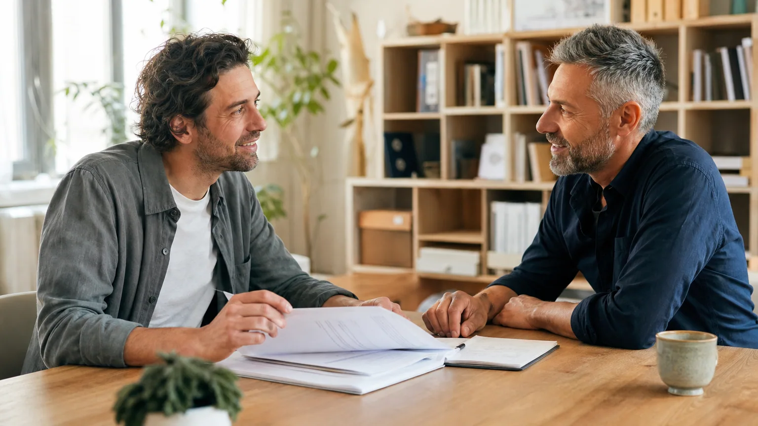 Entrepreneur échangeant avec un conseiller ADIE pour monter un dossier de microcrédit professionnel