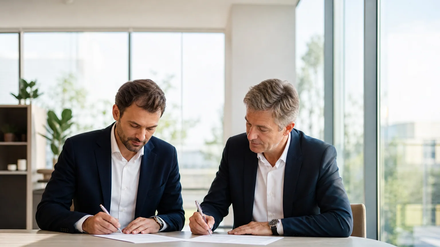 Associés d'une SAS signant leur pacte d'associés autour d'une table de réunion